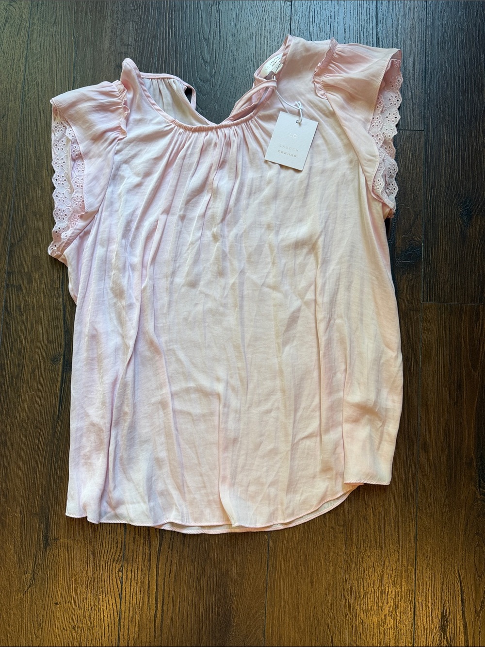 LC Lauren Conrad Light Pink Eyelet Sleeve Top